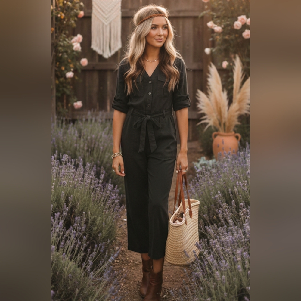 Bella Dahl Girls Black V‎ Neck Jumpsuit Size 12